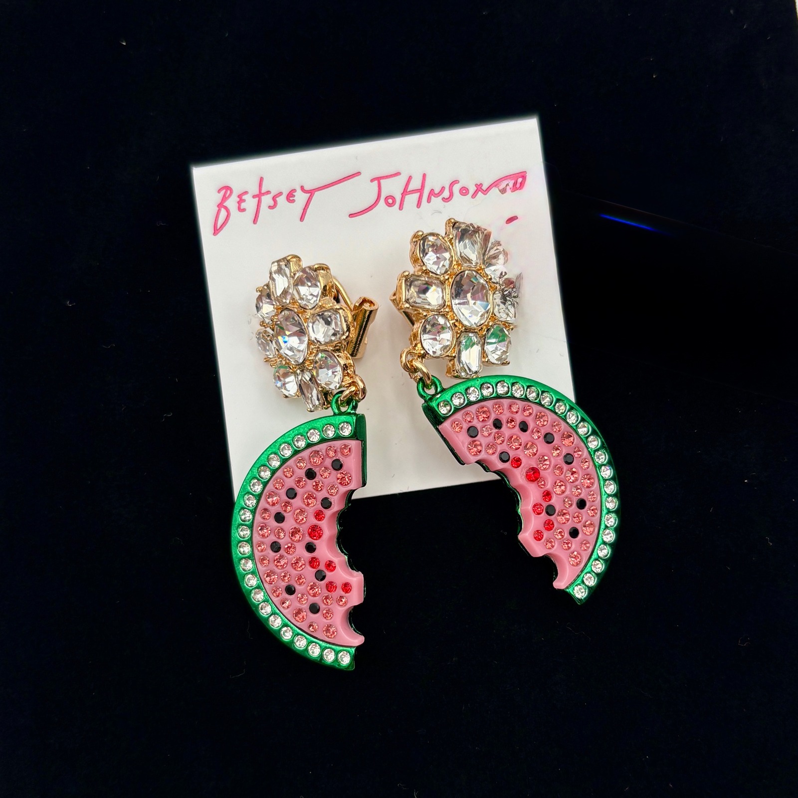 Betsey Johnson Crystal Watermelon Slice Earrings Nwt